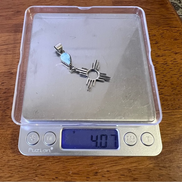 925 Sterling Silver & Larimar Zia Pendant • Southwestern • - Picture 6 of 10
